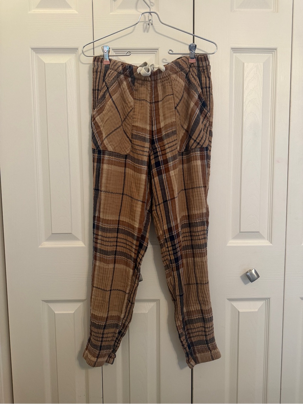 Aerie Brown Plaid Gauze Jogger Pants Earthy Grunge Cottagecore Lounge